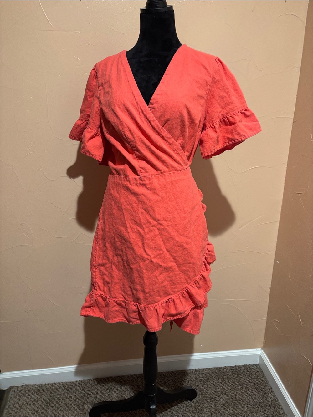 Abercrombie & Fitch Coral Wrap Ruffle Mini Dress